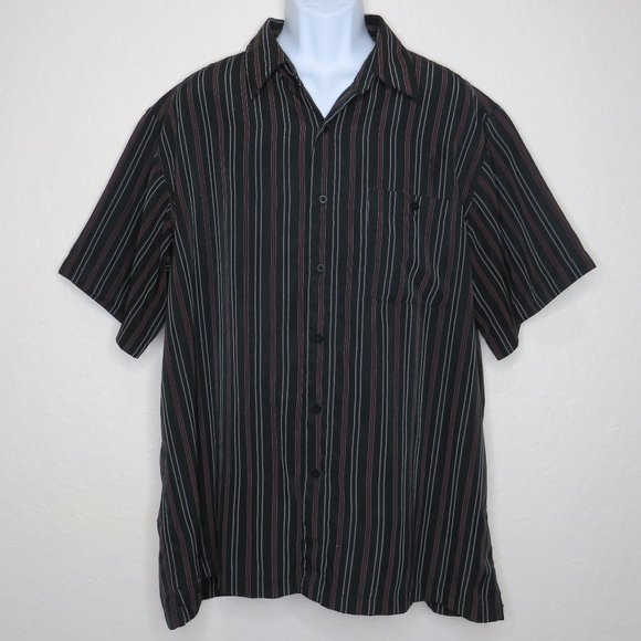 Haggar* Men's Short Sleeve Button Down Straight Hem Pocket Stripe Shirt~Size XXL - Picture 1 of 10